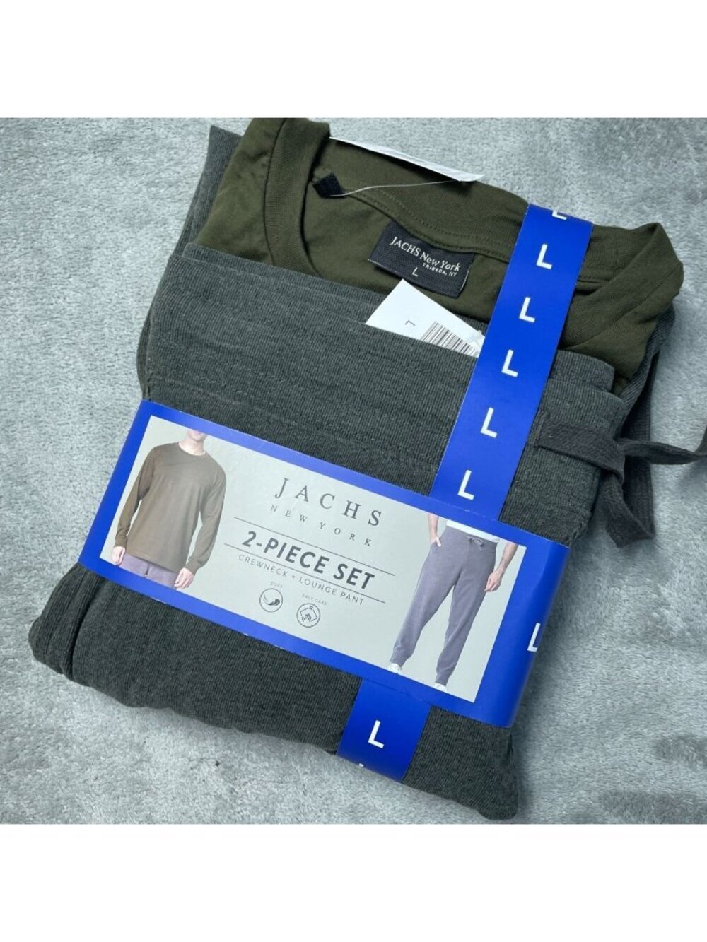 Jachs New York Men's L 2-Piece Lounge Set Crewneck & Pants Green/Gray d1722